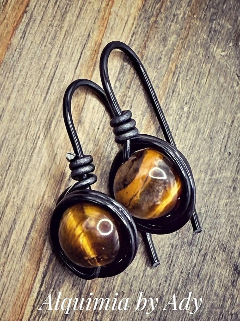 Tiger’s eye Statement Stone Drop Earrings in Brown & Black